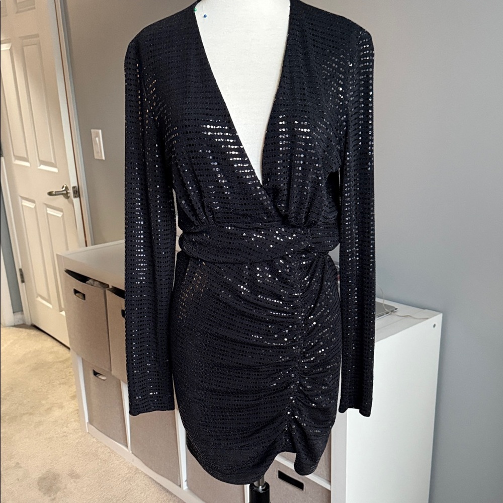 Zara Black Sequin Long Sleeve Dress